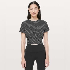 Lululemon Time To Restore Short Sleeve Stripe Heathered Black White Size 8